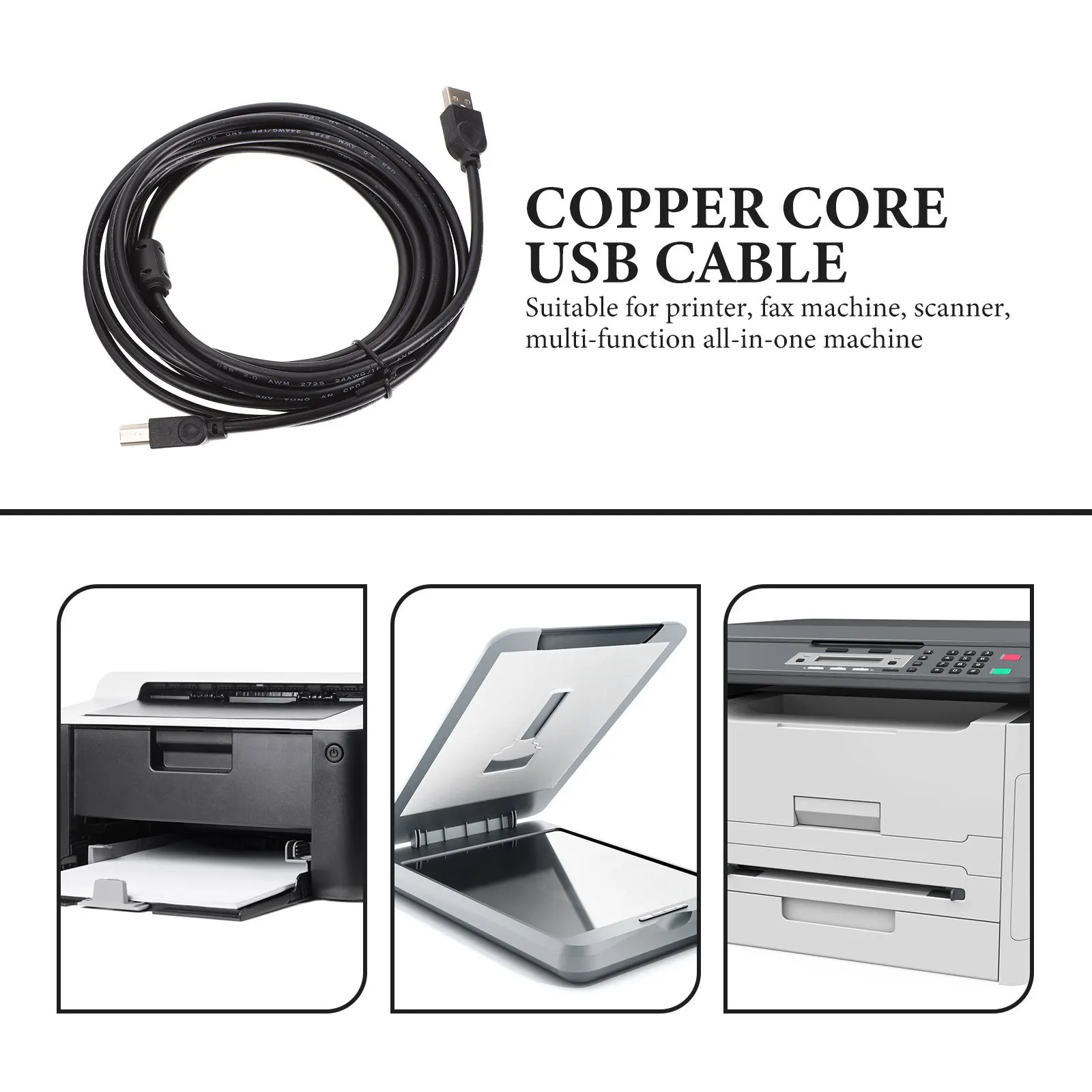 

Universal Printer USB Cable Copper Core Durable Easy Use No Driver Required Square Interface Suitable for Various Devices