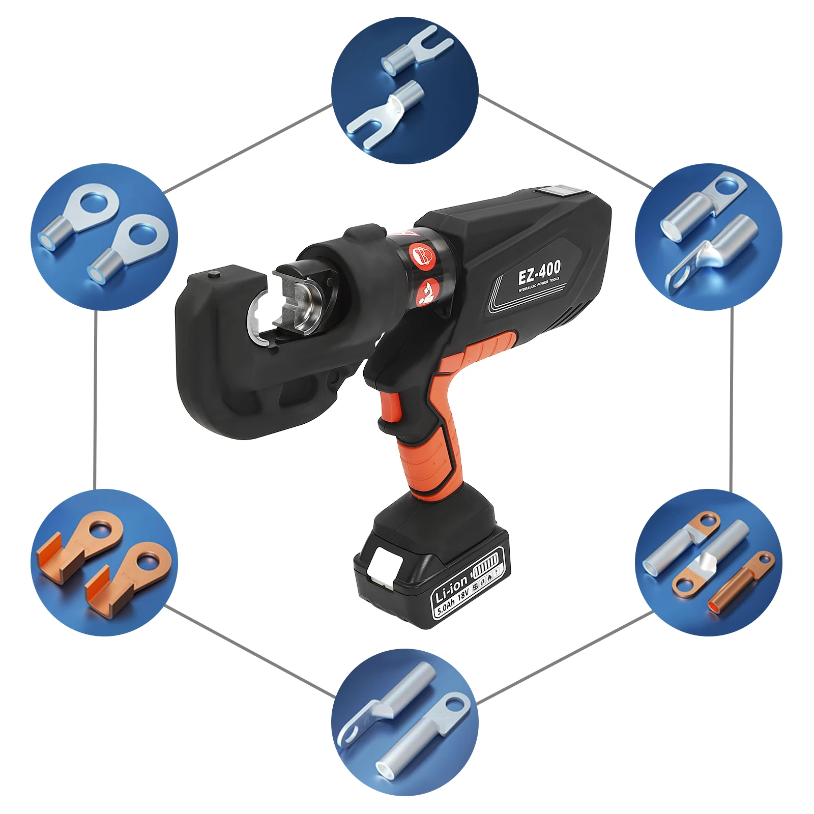 كماشة تجعيد هيدروليكية من الفولاذ 40Cr قابلة لإعادة الشحن EZ-400، مكشكش سلكي هيدروليكي كهربائي أسود لإصلاح الطاقة الكهربائية