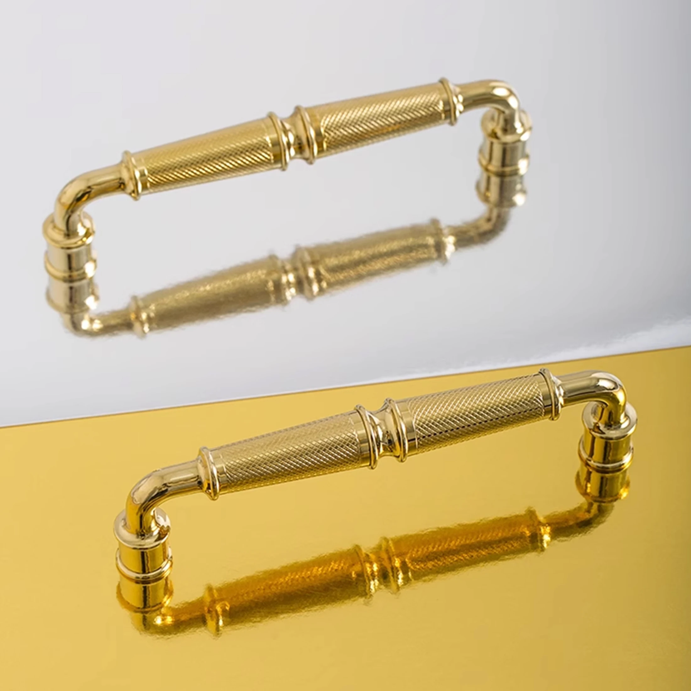 Bright Gold Kitchen Cabinet Handles Knurled Drawer Dresser Knobs Light Luxury Wardrobe Cupboard Pulls Modern Furniture Hardware