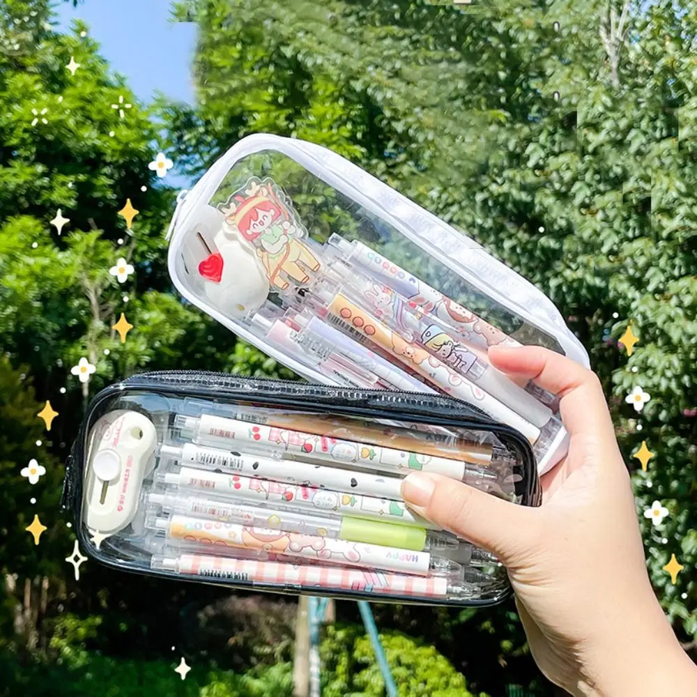 Multi-functional PVC Transparent Pencil Case Large Capacity Waterproof Cosmetic Bag Transparent Stationery Pen Bag