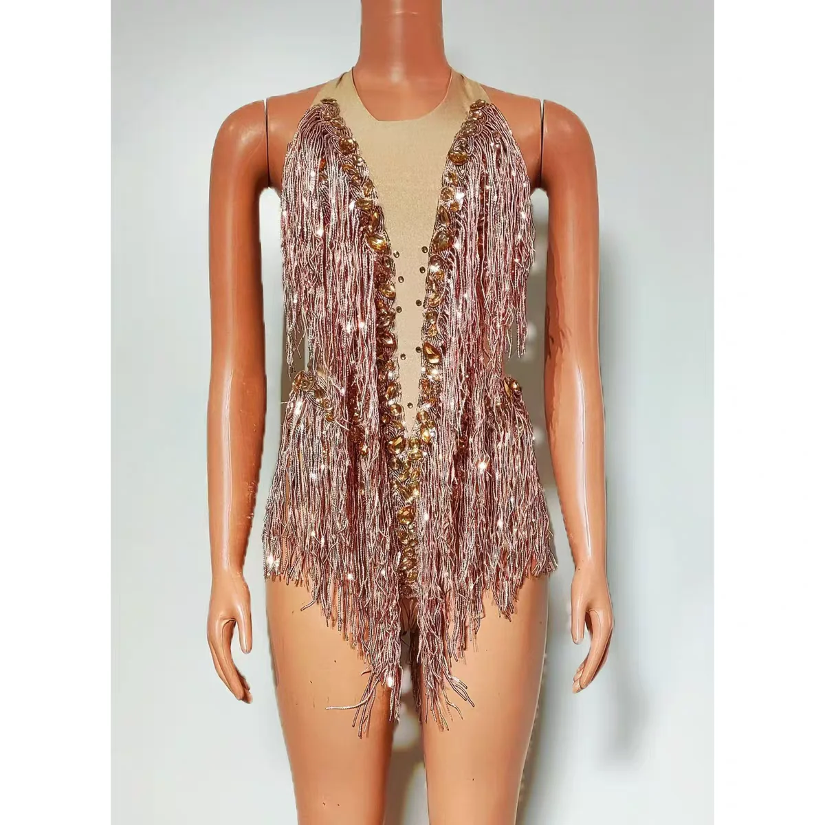 

Sexy Gold Tassel Jumpsuit DJ Bar Nightclub Opening Dancer Female Singer Stage Performance Costume Dance Team Party Theme Show