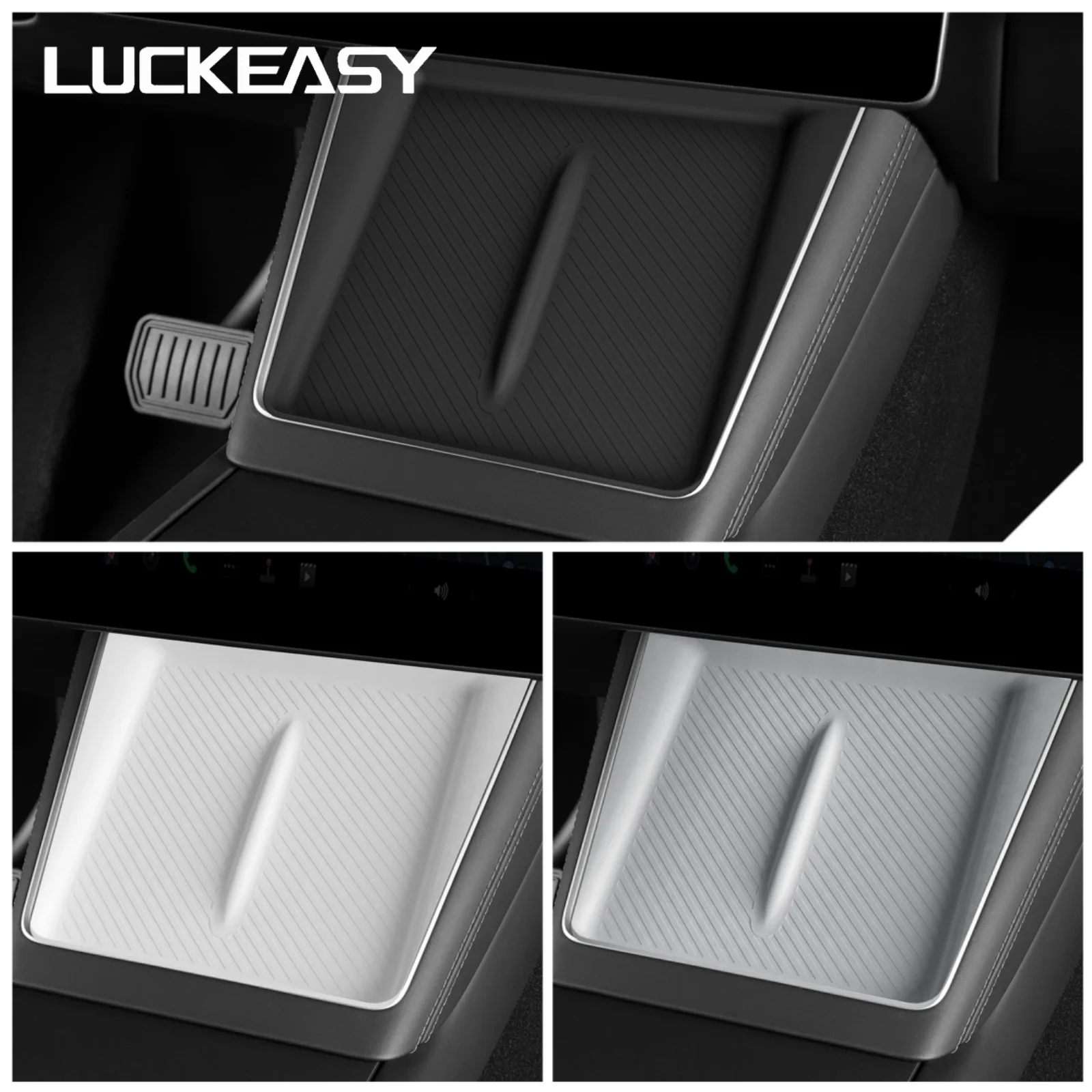 LUCKEASY テスラ モデルY ジュニパー 2025 2026 車用汚れ防止パッド モバイルワイヤレス充電滑り止めマット シリコンアクセサリー
