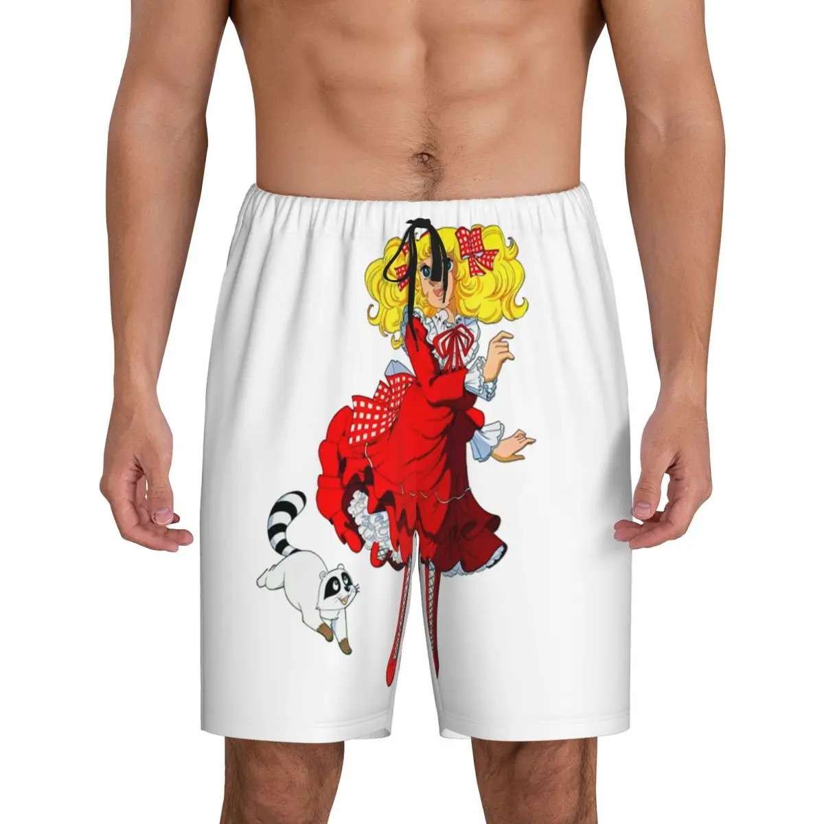 

Custom Printed Men's Candy White And Klin Pajama Shorts Anime Manga Sleep Pjs Sleepwear Bottoms with Pockets