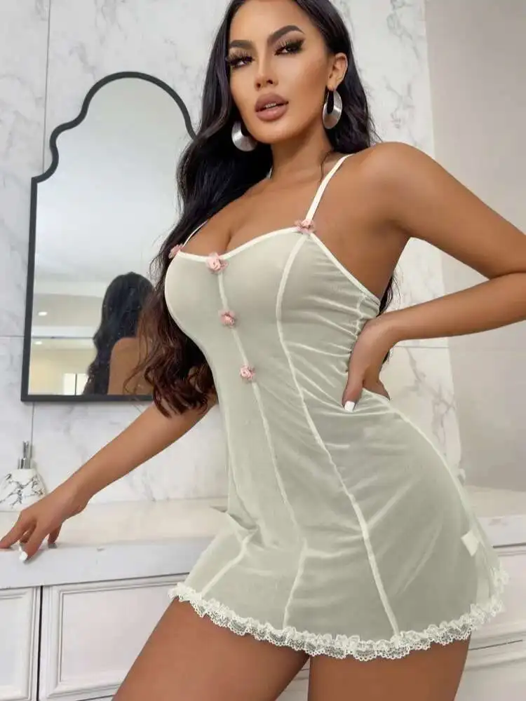 Sexy Plus Size Women New Product Backless Deep V Suspenders Sleeveless Semi-transparent Dress Elegant Casual Beautiful MBTW