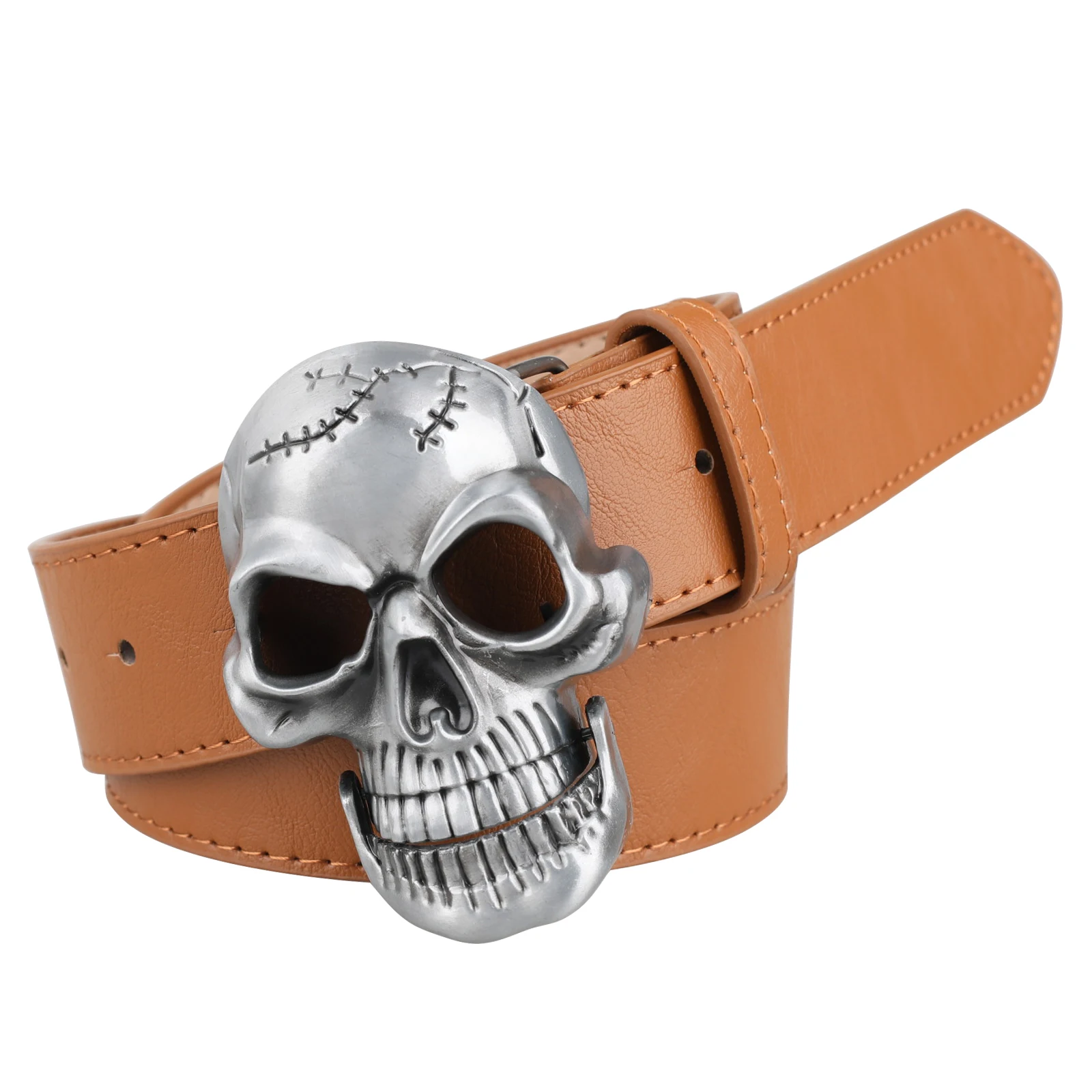 

Мужской ремень из искусственной кожи с пряжкой черепа, модный повседневный аксессуар для мужчин