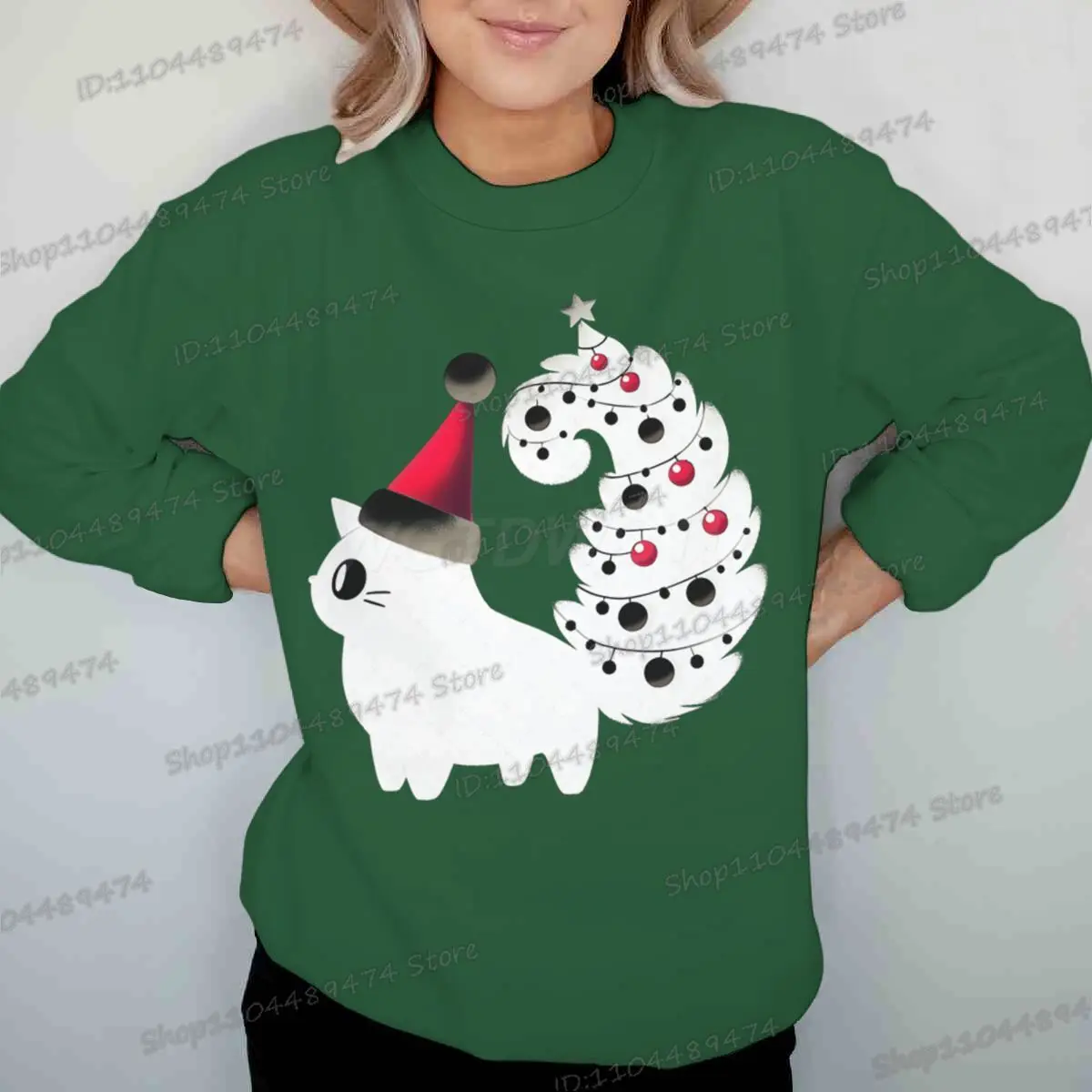 الرجال النساء عيد الميلاد هوديس مضحك الكرتون القط شجرة عيد الميلاد الطباعة طويلة الأكمام الشارع الشهير الجدة للجنسين هدية عيد الميلاد البلوز