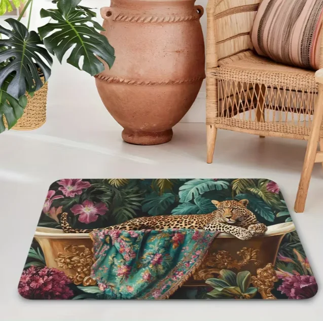 Simple Luxury Leopard Bathtub Mat Suitable for Bathroom Kitchen Living Room Cafe Bar Garden Care Essentials Ideal Gift Mats