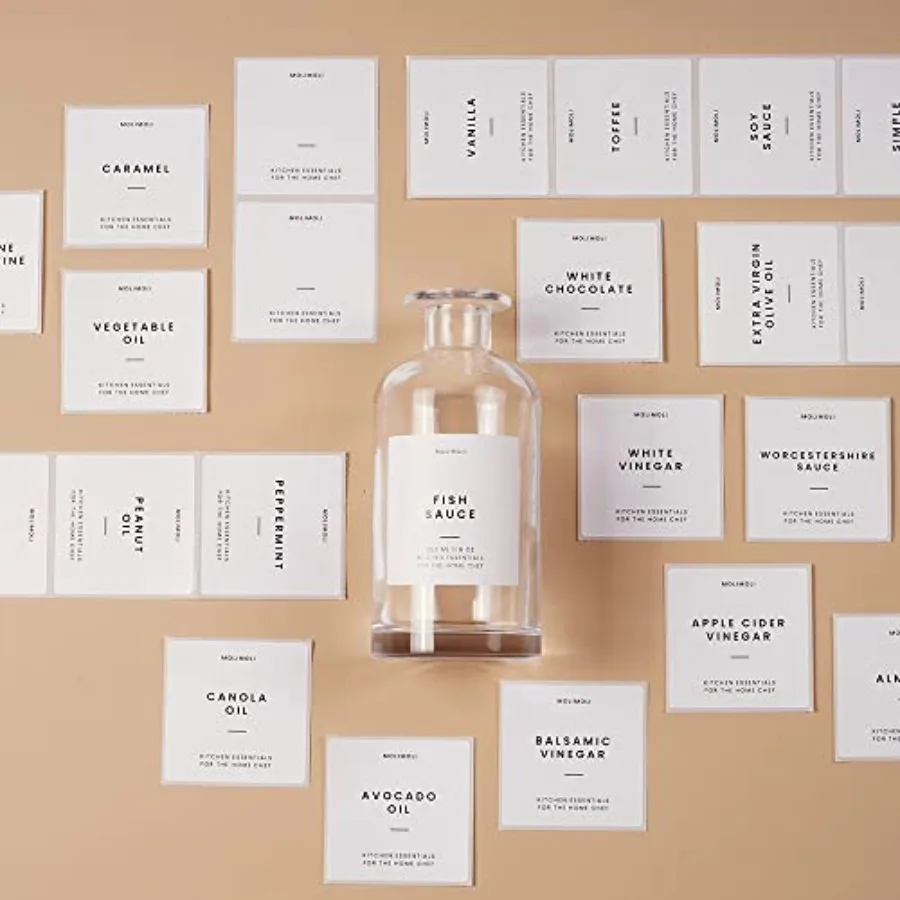 

Minimalist Labels, Pantry, Organization, Oil, Cooking Sauce and Wine and Coffee Syrup Labels for Kitchen