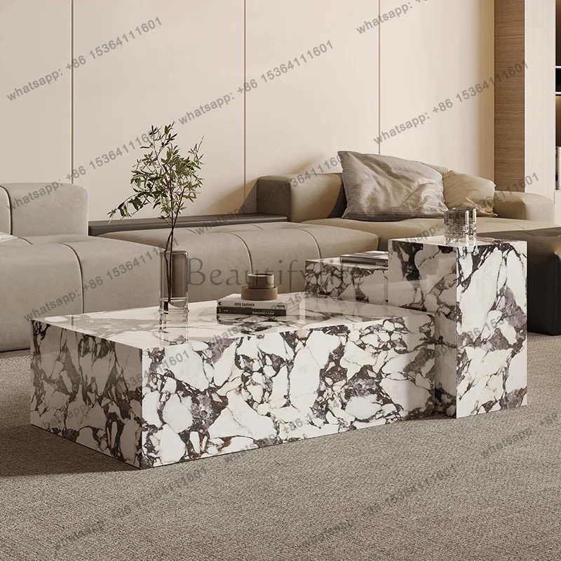 Customization Rock Slab Coffee Table Combination Three-piece Modern Simple Rectangular Side Table Tea Table