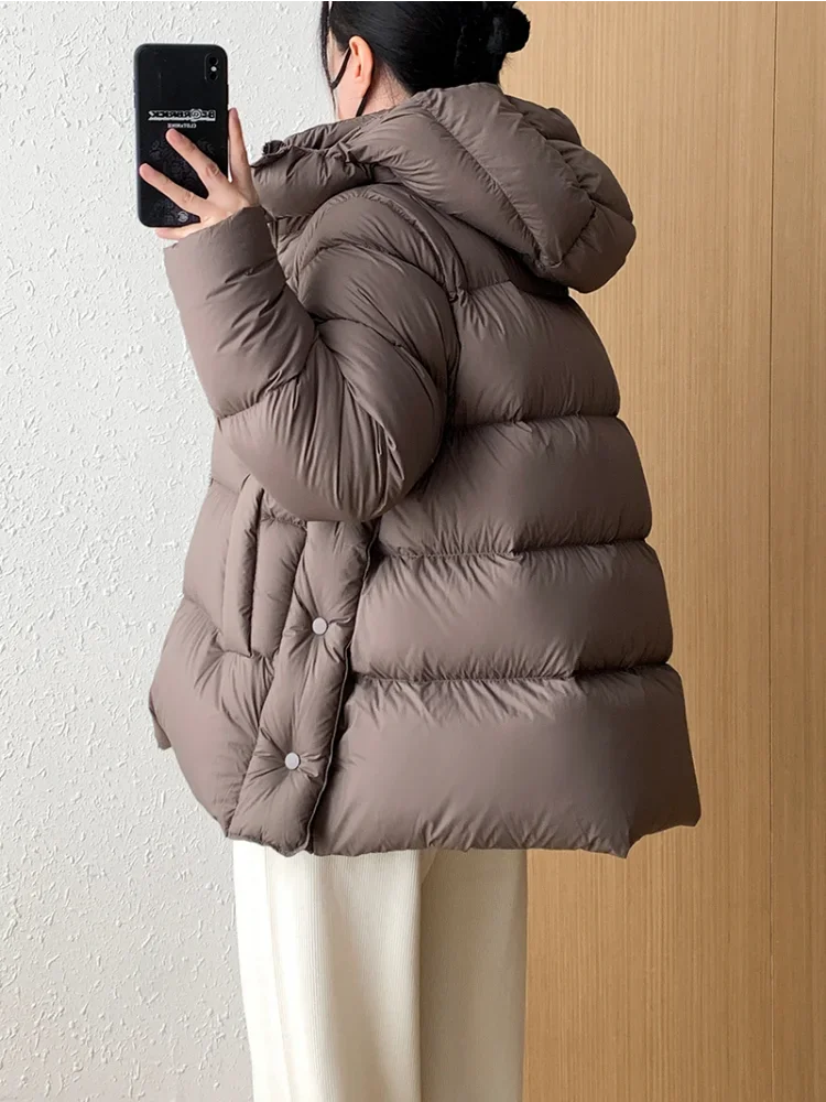 Short Puffer Jacket for Women, Hooded Loose White Duck Down Jacket, Light and Warm, Fashion, Versatile, Winter Clothes, New