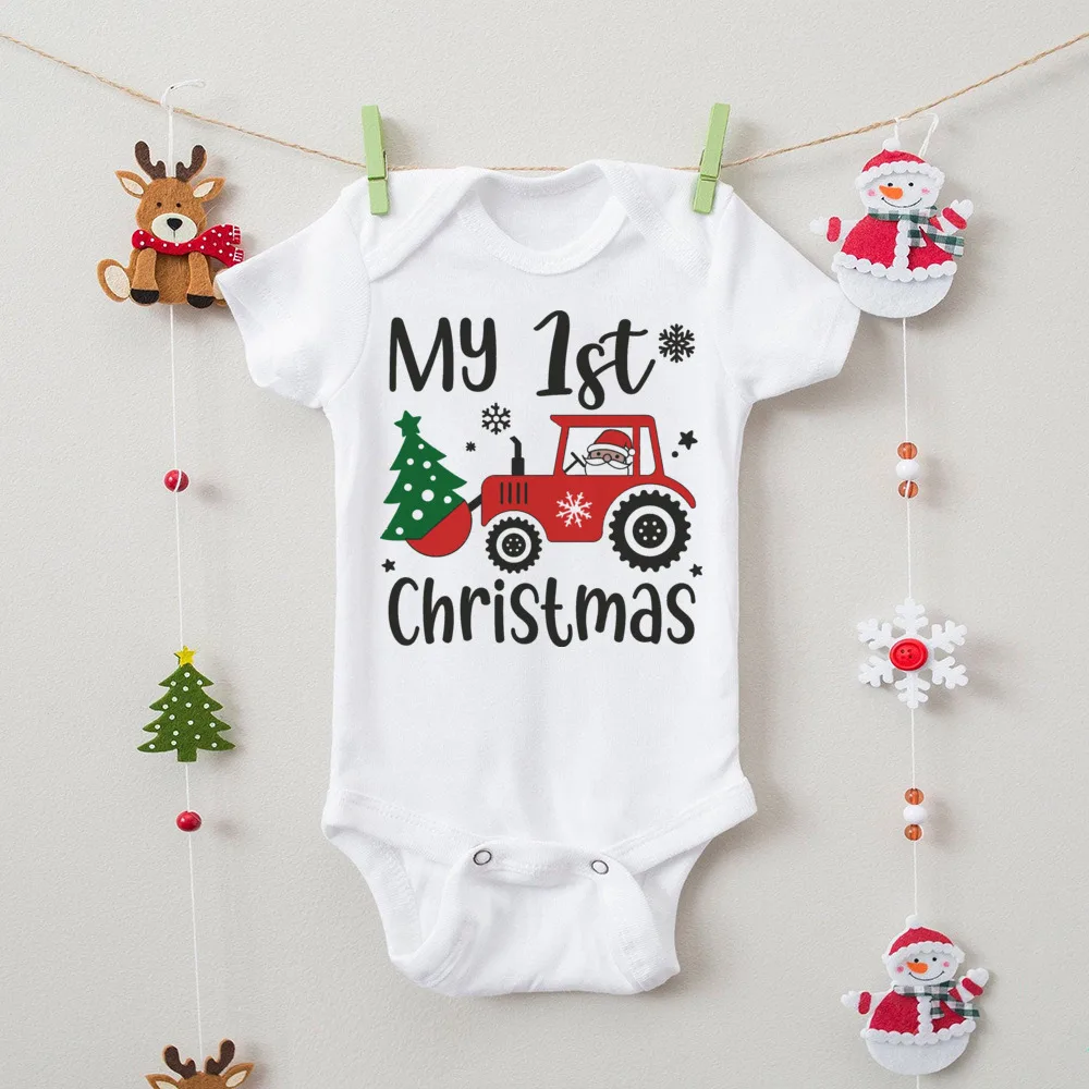 First Christmas Print Baby Bodysuits Boys Girls Xmas Cute Clothes Toddler Romper Newbron Christmas Gift Xmas Party Outfits