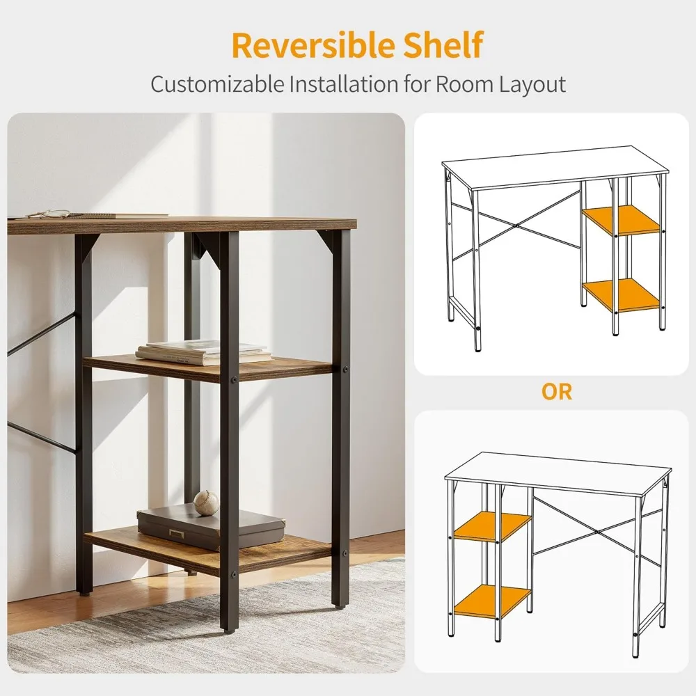 Small Computer Desk, 35 Inch Home Office Desk with 2 Storage Shelves on Left or Right Side, Study Writing Desk with Storage Boa