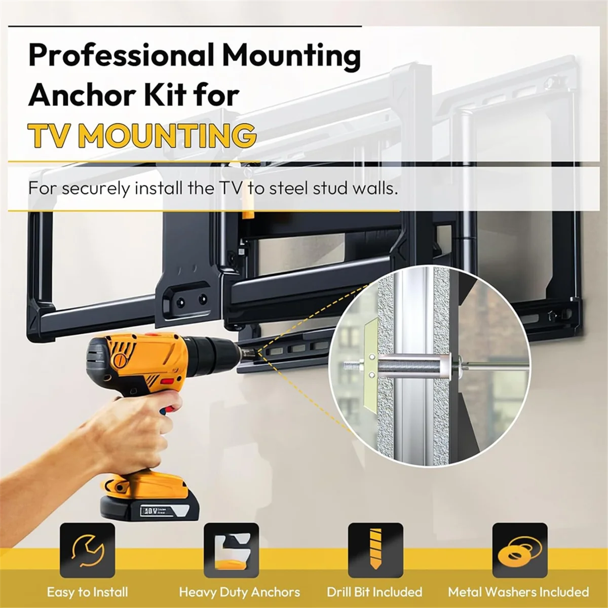 Kit dudukan TV kancing baja populer, Kit dudukan TV kancing logam untuk TV profil rendah & miring, jangkar untuk Kit dudukan TV Drywall