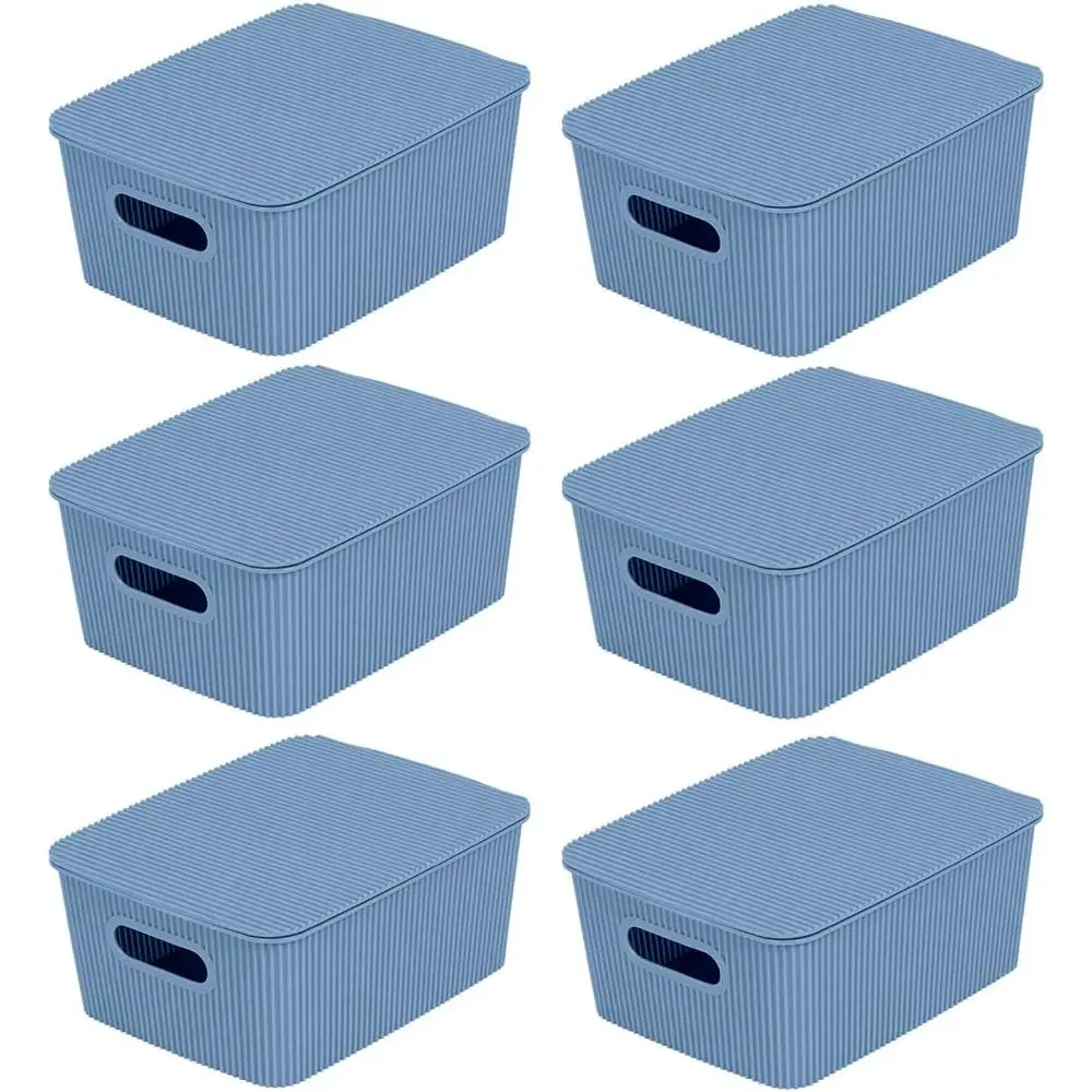 

Storage Baskets with Lids - Set of 6 Stackable Plastic Boxes with Handles - Decorative Shelf Organizer Bins for Bathroom and Clo