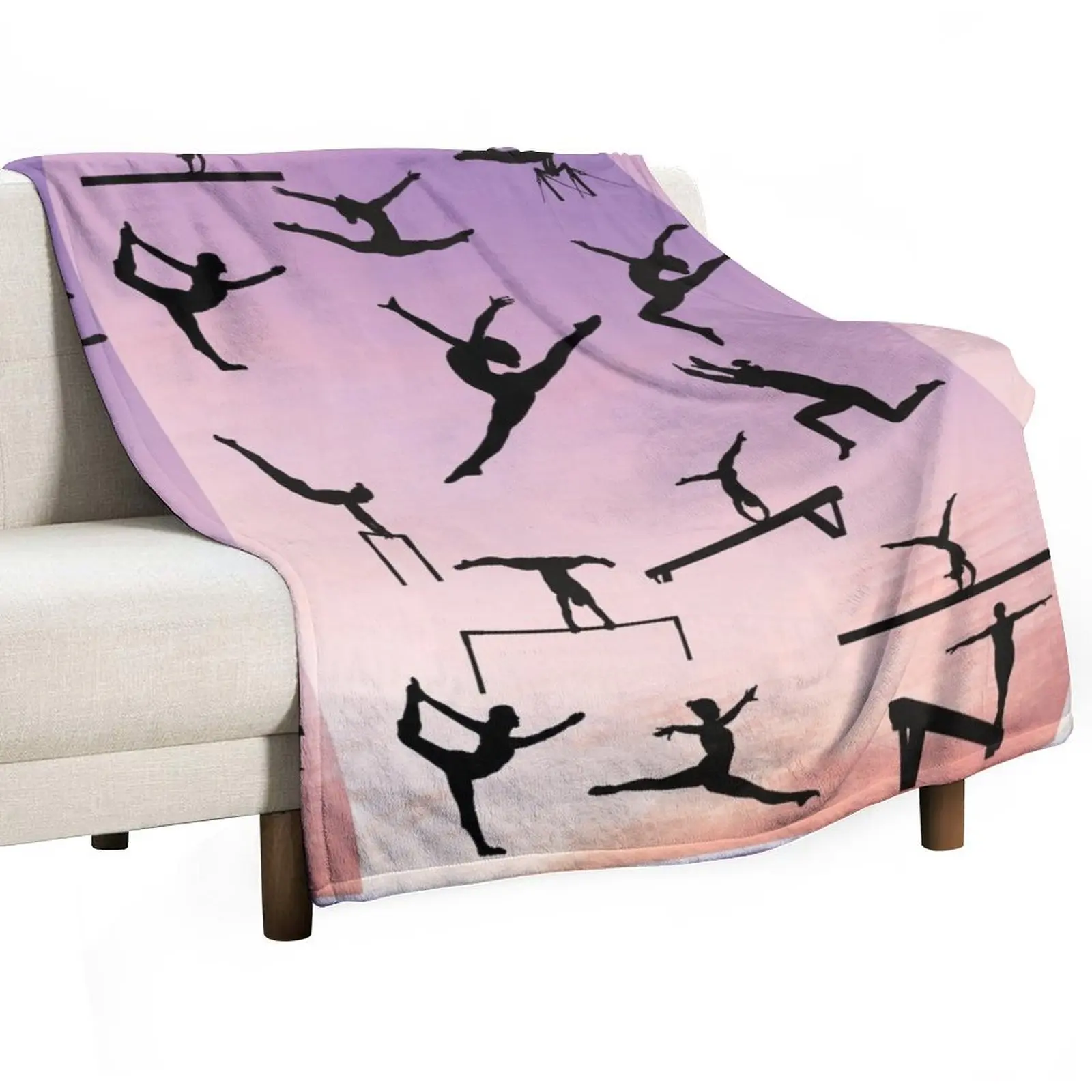 

Silhouette of Female Gymnast in Sunset Throw Blanket Softest Winter beds Blankets