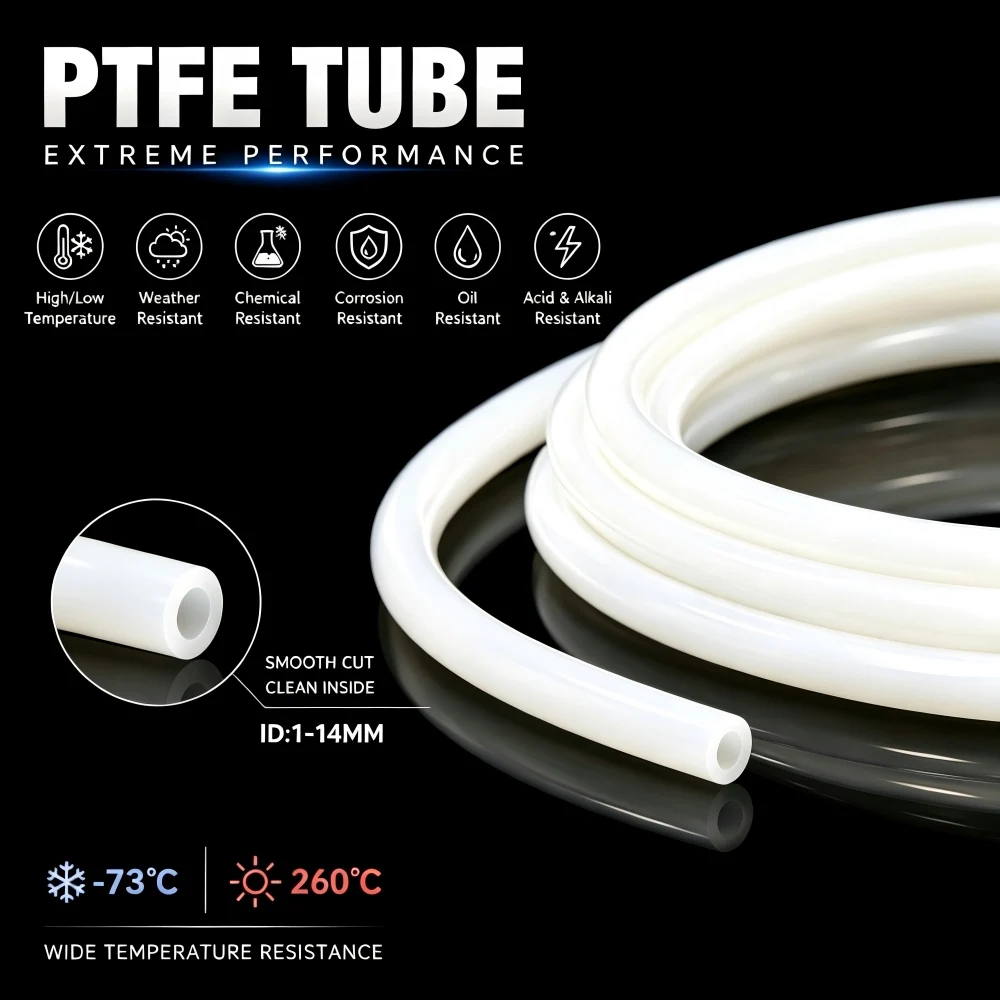 White PTFE Tube ID 1mm~14mm  High Temp Chemical Resistant Food Grade Flexible Safe Insulating Tubing For 3D Printer Parts