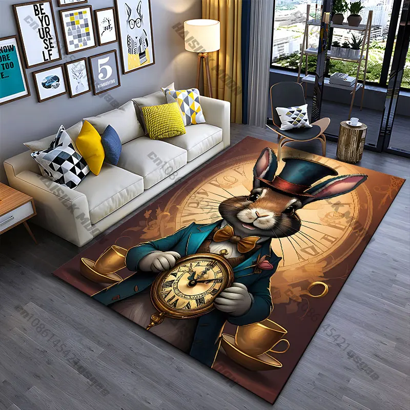 Rabbit dressed holding pocket watch carpet Yoga living room room decor children's crawling mat doormat area rug games mat