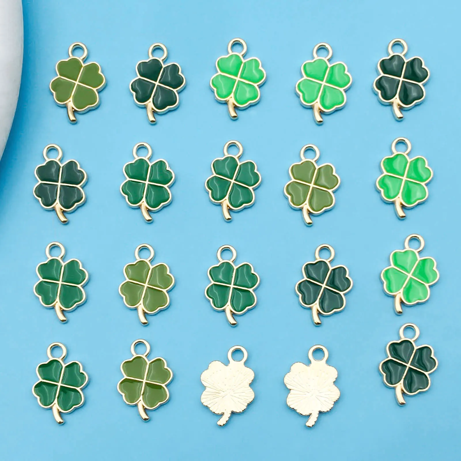 20/48Pcs Enamel Green Four-leaf Clover Charms Pendant For St. Patrick\'s Day DIY Necklace Bracelet Earrings Jewelry Making