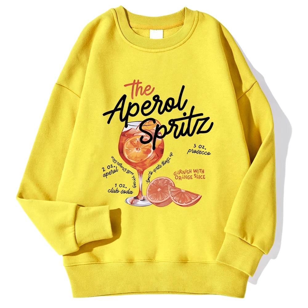 Winter Womans Sweatshirt The Aperol Spritz Retro Cocktail Printing Pullover Loose Crewneck Warm Fleece Hoodie Kawaii Sportswear