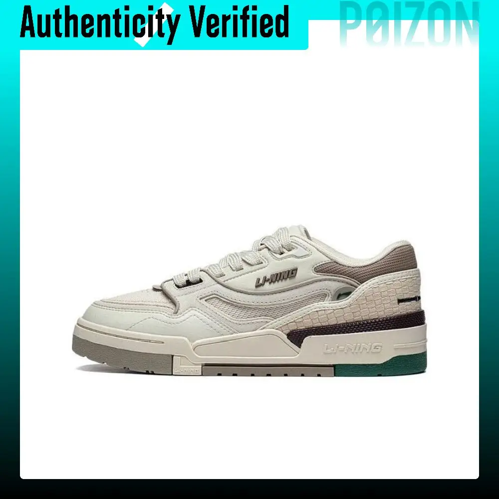 Li Ning 001 BTC PREMIUM Cow Leather, Textile Comfortable Slip Resistant Low top Skateboard Shoes Men's Bone White AGCT101-2