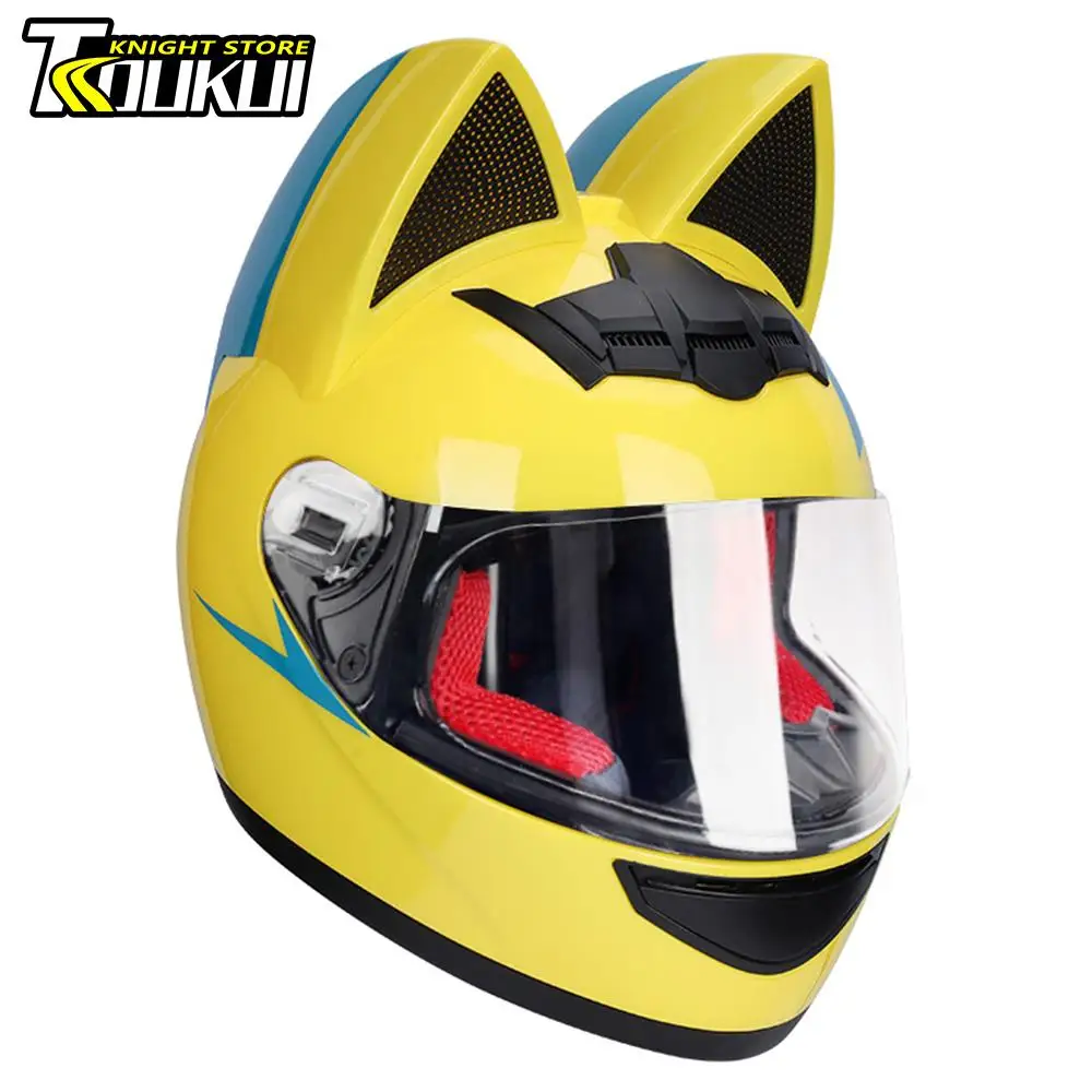 Motorcycle Helmet Woman Ear Cat Casque Moto Full Face Gift For Girlfriend DOT Approved Capacete De Moto Motocross Female Helmet