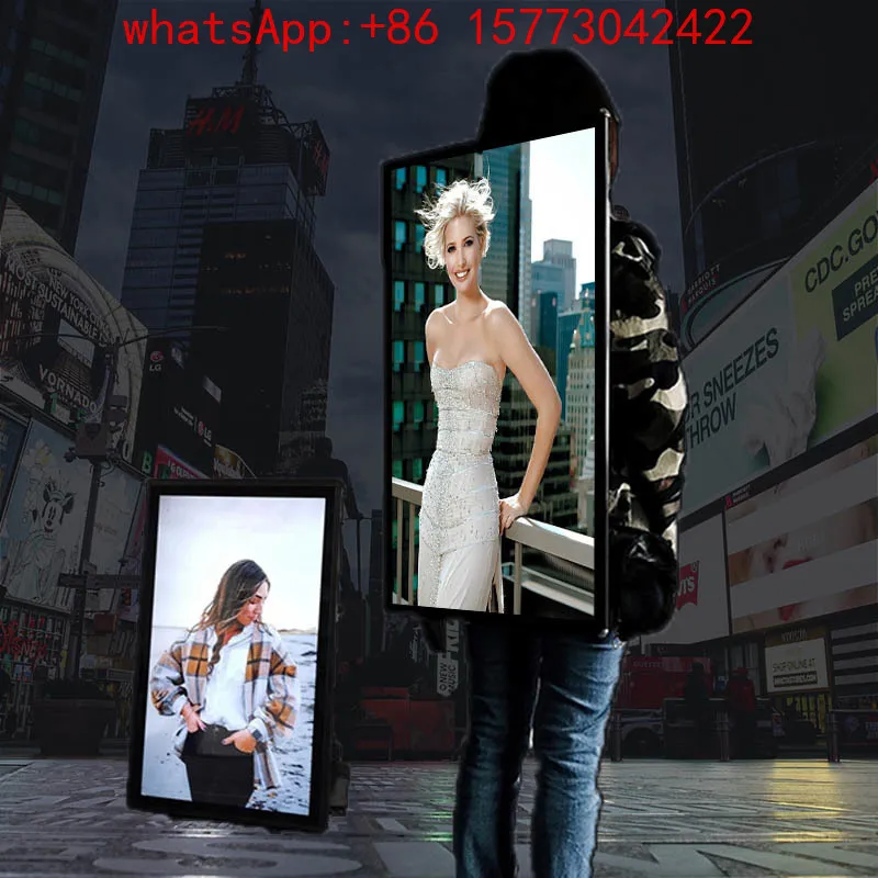 Smart backpack light box, video back advertising machine, outdoor customer charging movable billboard