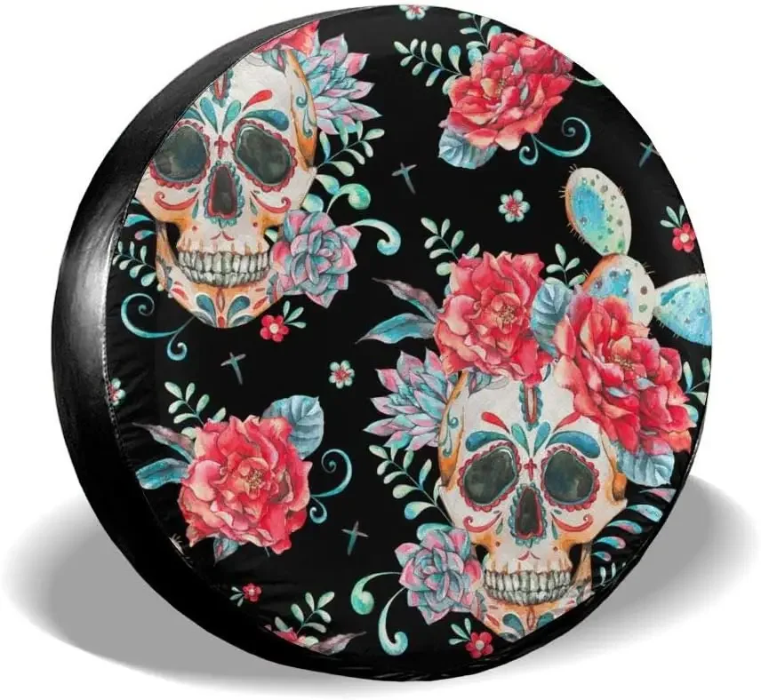 Spare Tire Covers Vintage Watercolor Skulls Roses Cactus Spare Tire Covers Waterproof Wheel Cover for Truck SUV Travel Trailer