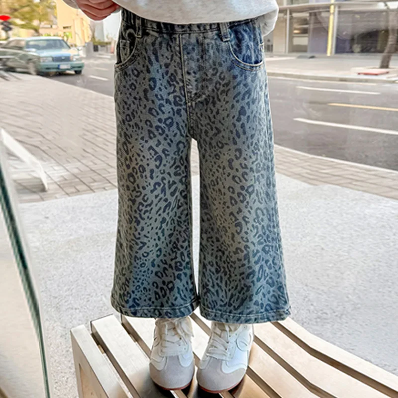 Spring Girls Loose Jeans Children Versatile Denim Pants Kids Autumn Fashion Straight-Leg Pants Toddler Casual Wide-leg Trousers