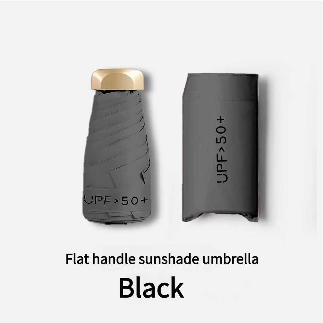 Ultraleichter kleiner Mini-Regenschirm für Damen mit fünf Falten, sonnenfest, sonnenfest, Anti-UV-Sonnenschutz, Regenschirm mit doppeltem Verwendungszweck, dicker schwarzer Klebetasche, S
