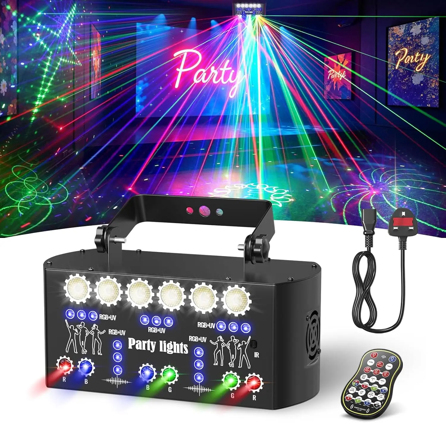 HCWE 27 Eyes StageLights Disco RGB Laser Dj Lights UV Dmx Christmas Club Light for Xmas Holiday Festival Event Show Family