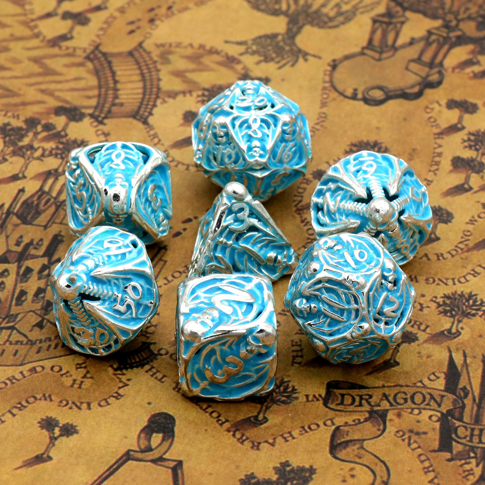 Fluorescence D&D Dice, Metal Dice Set Polyhedral Hollow Role Playing D and D Starter Dice for RPG Table Board Games