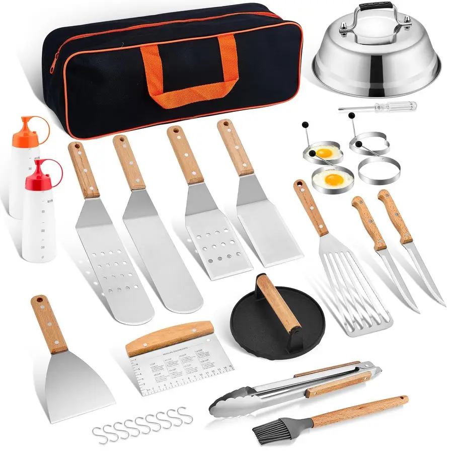 

Accessories Kit, 20 Pcs Flat Top Grill Accessories Set for Camping, Griddle Spatula Tools with 9 Melting Dome, Grill Spatula Set
