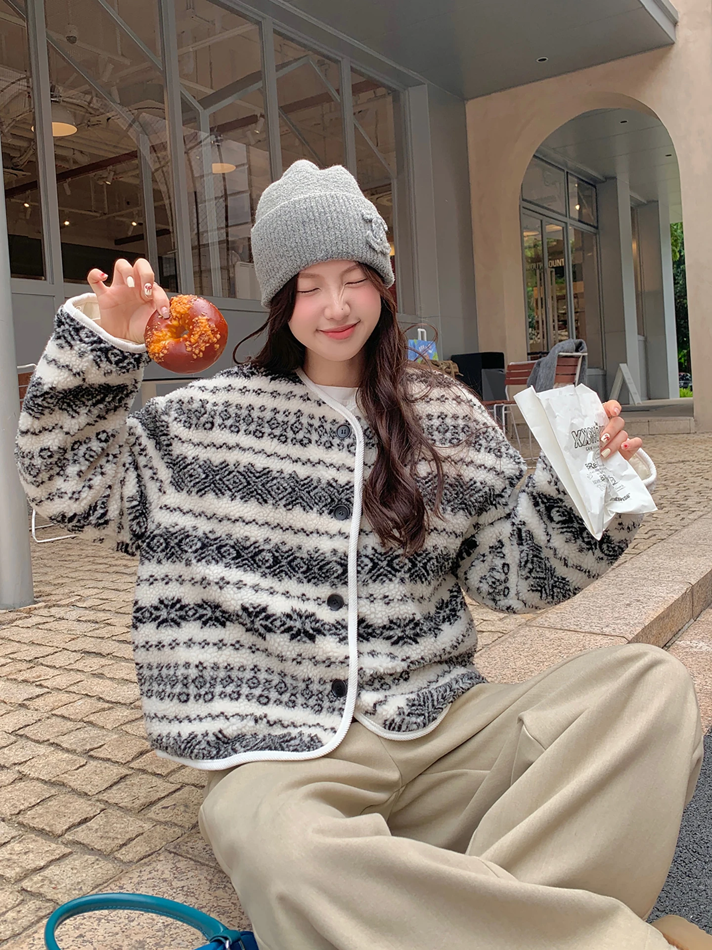 

Thickened Lamb Fur Flannel Island Coat Women's Nordic Korean Style Retro Cotton down Jacket Warmth Ins Short Outerwear