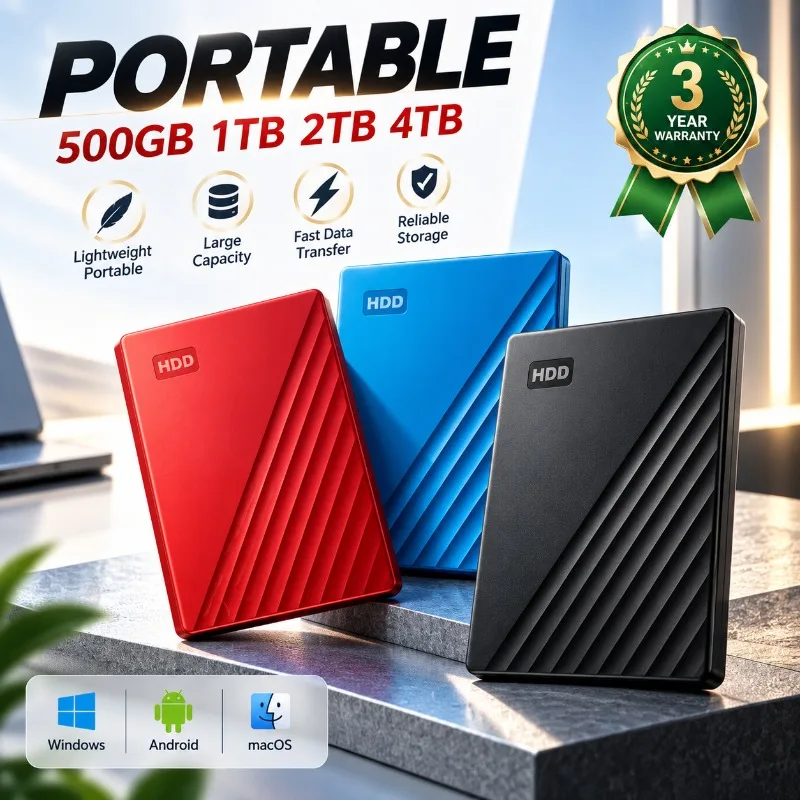 Original Portable 2.5 Inch External HDD USB 3.0 Fast Data Transfer Multi-Device Compatible Durable Storage Disk for Data Backup
