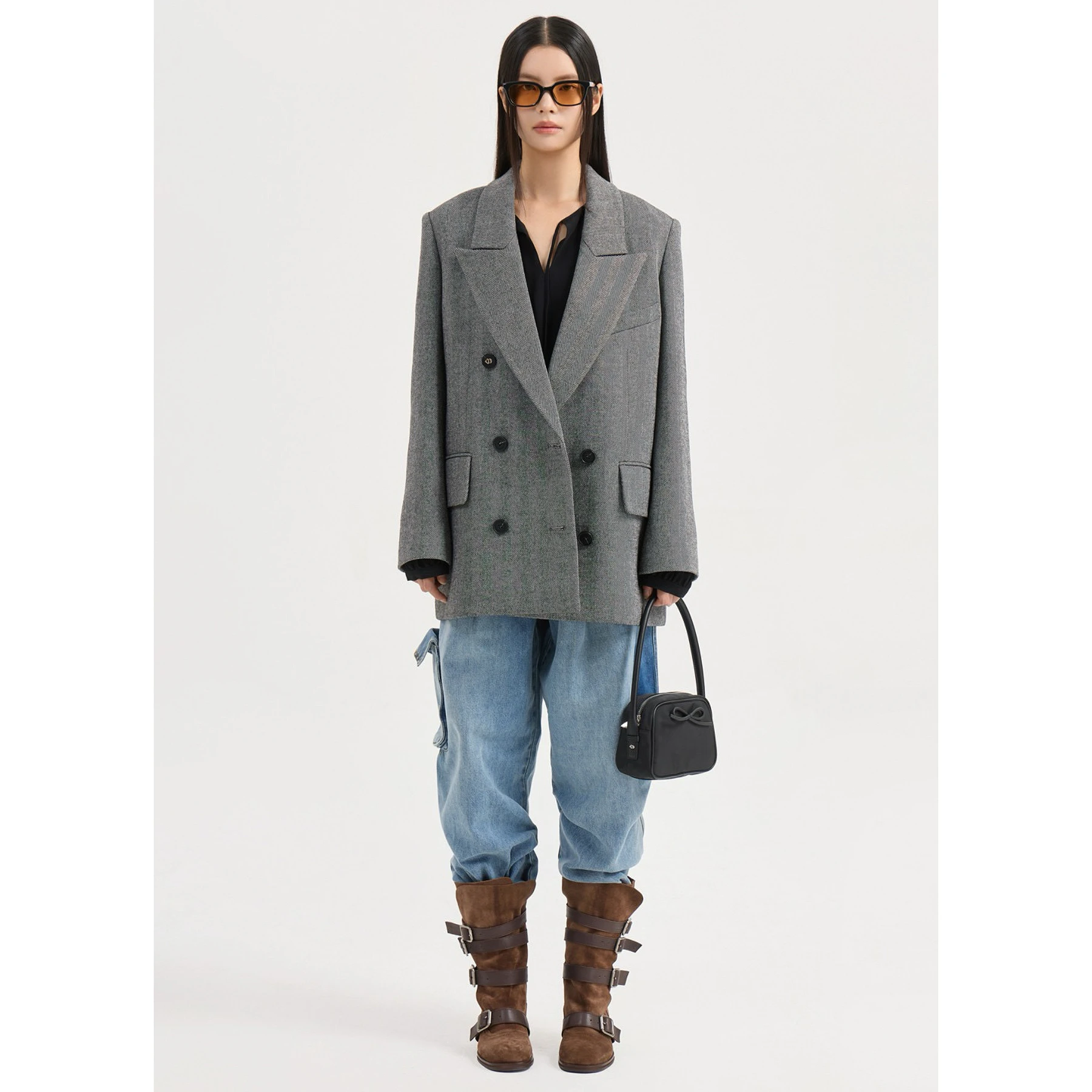 

Lemon CheeseLUC25 Autumn Simple Notch Lapel Double Breasted Loose Straight Leg Suit Jaet Women's Commute Sle Long Sve