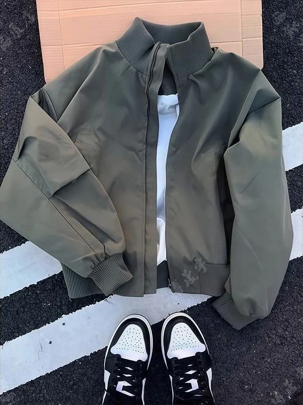 

Повседневная мужская куртка-пилот, свободная посадка, ветрозащитная верхняя одежда с воротником-стойкой, молодежная модная ткань из бычьей ткани, осень-зима, застежка-молния