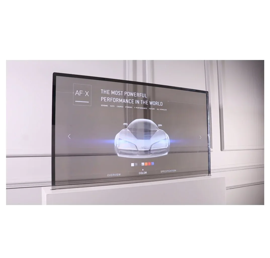 55 inches OLED transparent screen desktop floor standing digital signage creative touchscreen display monitor