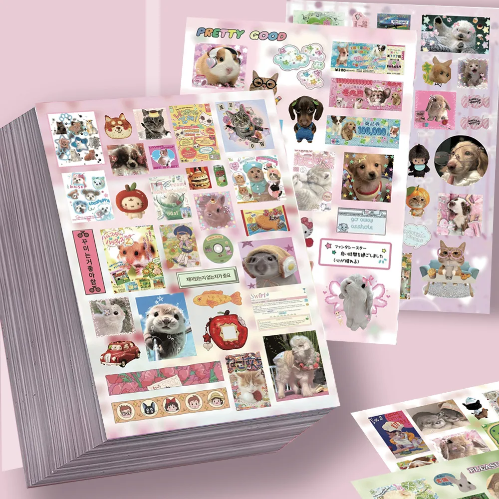 

Набор из 8 винтажных наклеек с животными: милые пингвины и кошки, кавайные стикеры для дневников, скрапбукинга, поделок своими руками, эстетичный декор для девочек