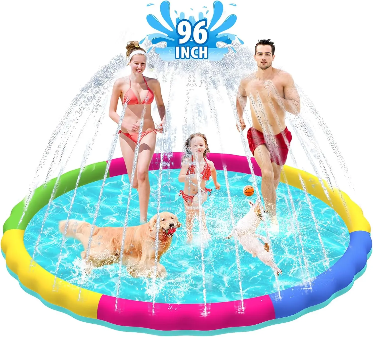 

Splash Pad, 97in Anti-Slip Splash Pad for Kids Dogs Thickened Durable Bath Pool Pet Summer Outdoor WaterToys Backyard Fountain