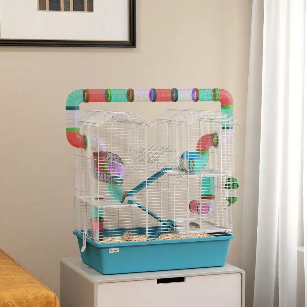 

4-tier Large Hamster Cage w/ Tubes, Exercise Wheel, Hut, Light Blue