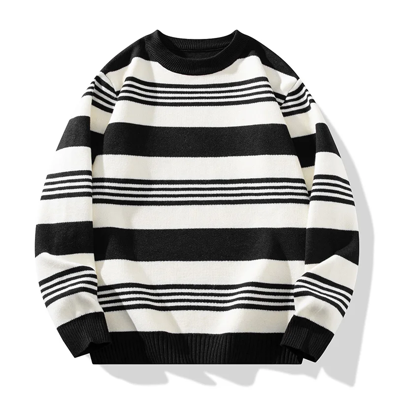 

2024 autumn and winter new crew-neck striped thin and thick warm all-match knitwear