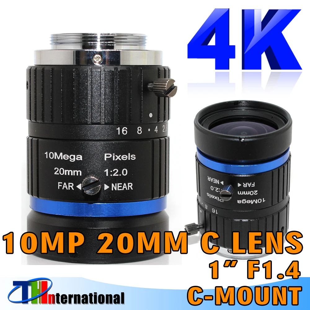 4K HD 10MP 20mm Lens C Mount IR Correction Manual Iris Focus 1.4 Aperture 1