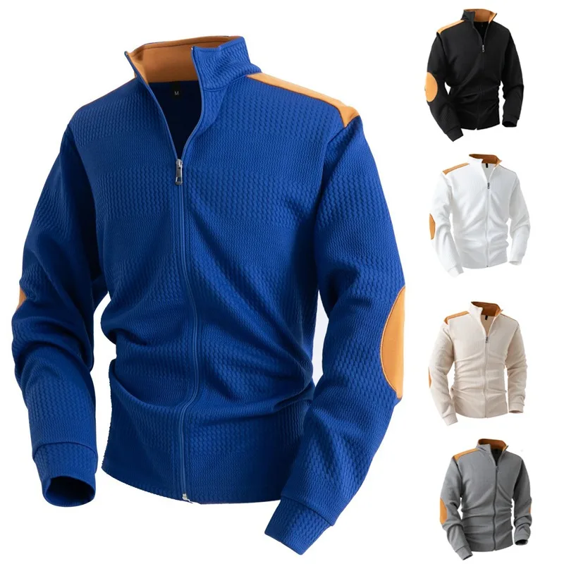 

Мужская жаккардовая куртка на молнии с воротником с лацканами и длинными рукавами, повседневная спортивная верхняя одежда для весенне-осенней моды