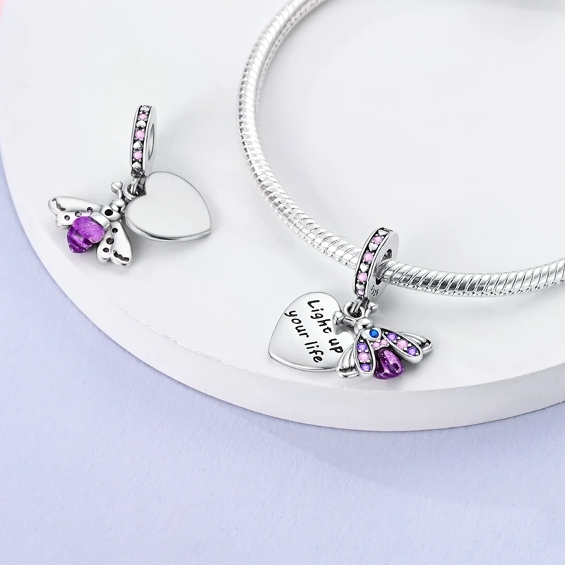 Hot Sales 925 Sterling Silver Luminous Firefly Light Bulb Star Moon Chameleon Charms Pendant Fit Original Bracelets DIY Jewelry