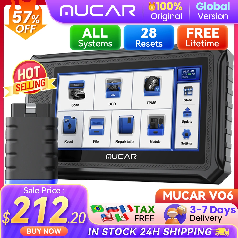 

THINKCAR MUCAR VO6 Professional Car Diagnostic Tools Full System 28 Resets Oil DPF BRAKE ETS Lifetime Free Auto VIN Obd2 Scanner