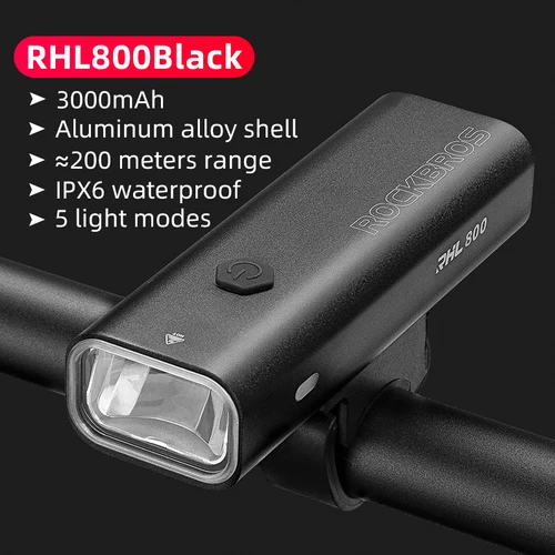 ROCKBROS Bicicleta Luz delantera 200-800LM Brillante Ligero IPX6 Impermeable Tipo-C Cabezal de carga Luz de bicicleta Accesorios de bicicleta