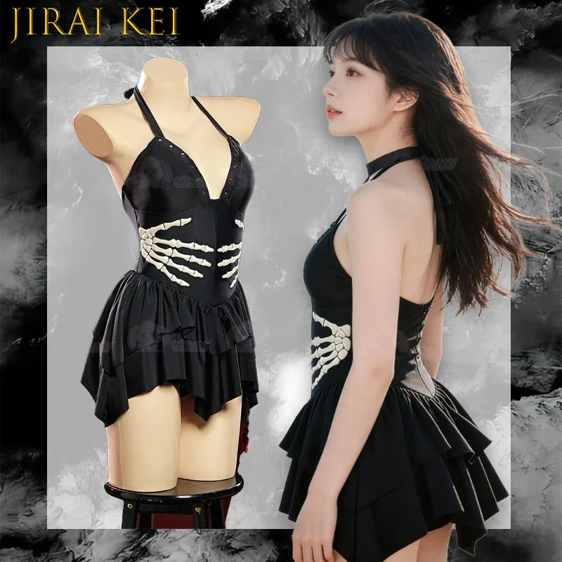 

Japanese Y2k Gothic Dress Cosplay Costume Women Dark Cross Swimsuit Uniform Halloween Carnival Christmas Gothic Bone Print Cos