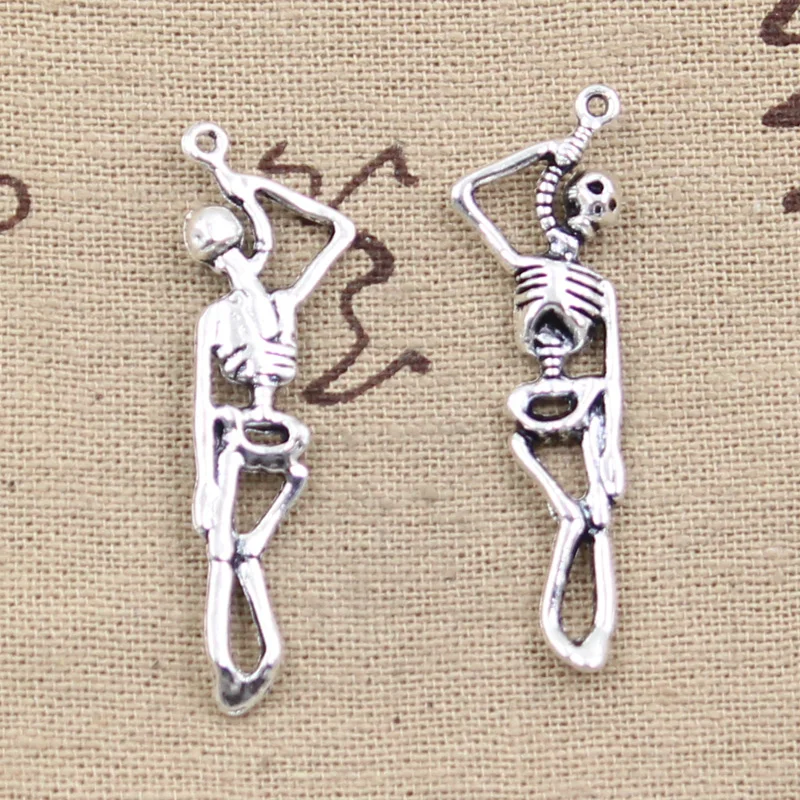 15 sztuk Charms szkielet człowieka Halloween 42x8mm antyczny brąz srebrny kolorowy platerowany zawieszki dokonywanie DIY Handmade tybetański biżuteria