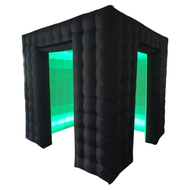 Black LED Inflatable Photo Booth Cube Enclosure with Blower, Photo Booth Backdrop for Wedding, Event, Show