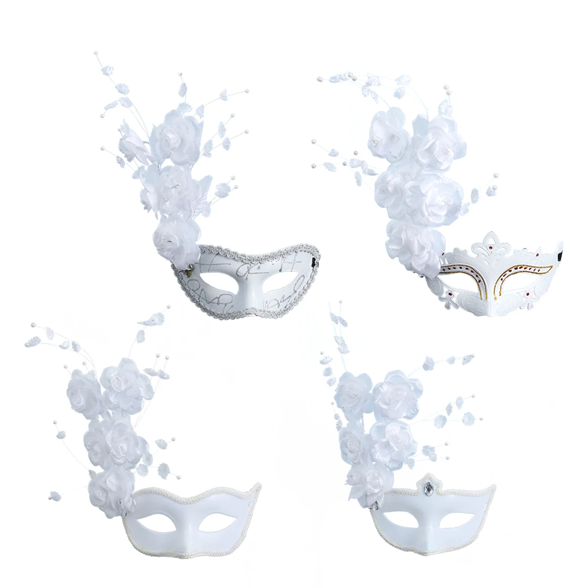 

Half Face Mask Venetian Costume Masquerade Ball Party Mask For Women Girls White With Big Flower Halloween Wedding Prom